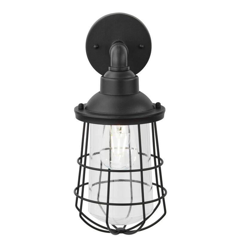 Marca privada sin marca 13.48 pulgadas 1 luz negro alámbrica Náutico Exterior Linterna de pared Scone con bombilla no incluida - G19332