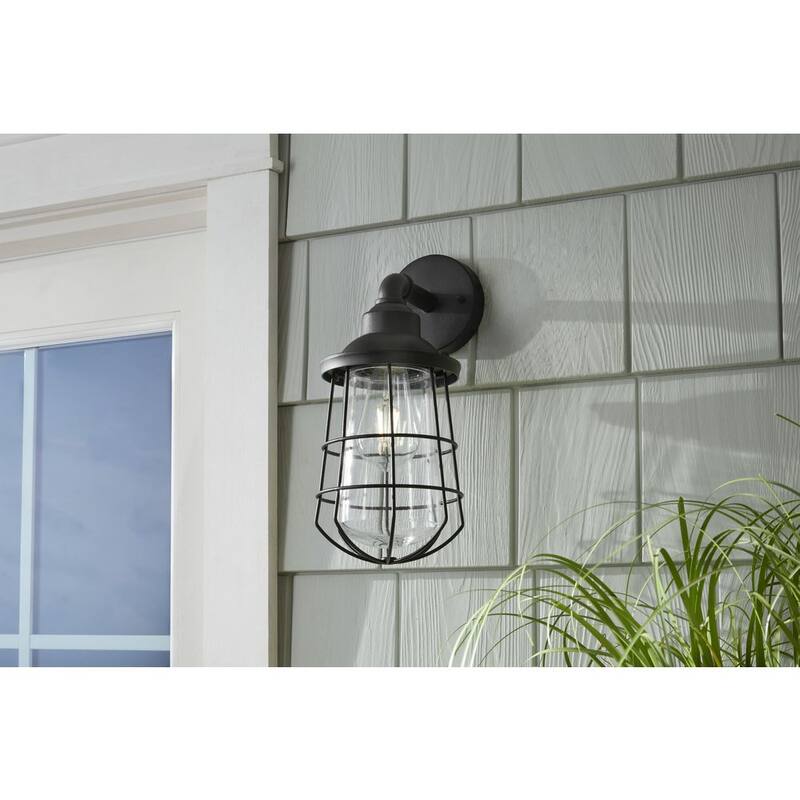 Marca privada sin marca 13.48 pulgadas 1 luz negro alámbrica Náutico Exterior Linterna de pared Scone con bombilla no incluida - G19332