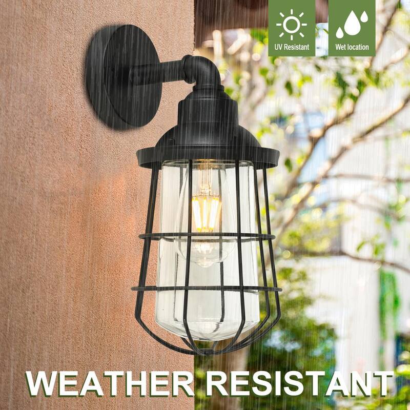 Marca privada sin marca 13.48 pulgadas 1 luz negro alámbrica Náutico Exterior Linterna de pared Scone con bombilla no incluida - G19332