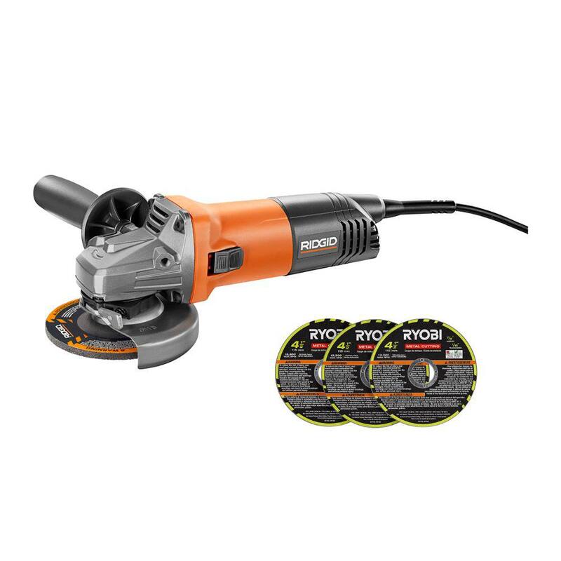 Amoladora angular con cable de 8 amperes RIDGID de 4-1/2 pulgadas con rueda de corte de metal de 4-1/2 pulgadas (3 piezas) - R1006-A01302