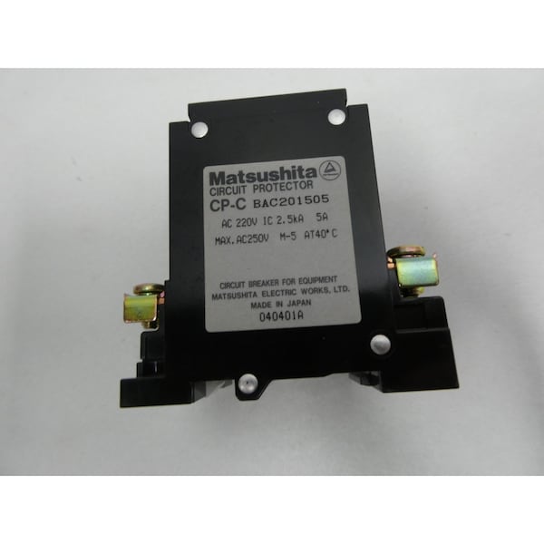 Matsushita Miniature Circuit Breaker, 5A, 2 Pole, 220V AC - BAC 201205