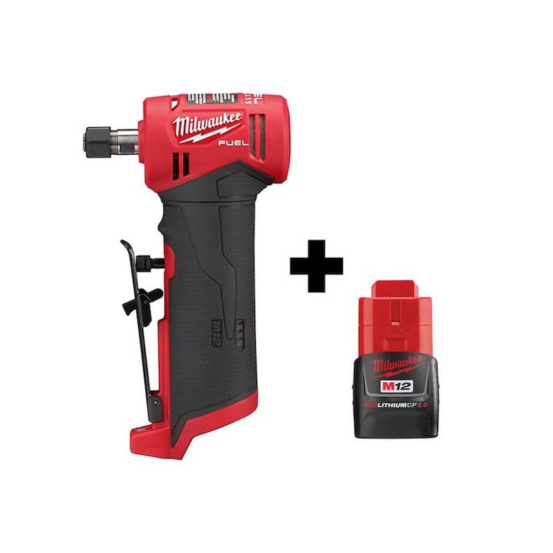 Amoladora de troqueles angular derecha inalámbrica sin escobillas Milwaukee M12 FUEL de 12V con batería de iones de litio de 2.0 Ah M12 - 2485-20-48-11-2420.