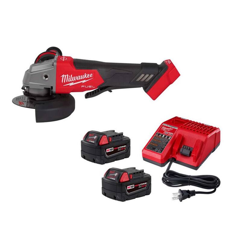 Esmeriladora inalámbrica Milwaukee M18 FUEL de 18 volts con tecnología de iones de litio sin escobillas de 4-1/2 pulgadas/5 pulgadas con interruptor de paleta, baterías de 5.0Ah y cargador (2880-20-48-59-1852B)