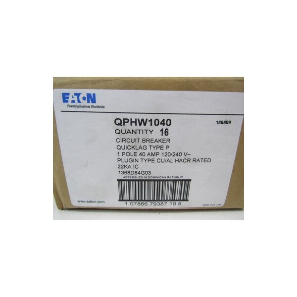 Eaton QUICKLAG TYPE QPH INDUSTRIAL THERMAL-MAGNETIC CIRCUIT BREAKER, INDUSTRIAL C - QPHW1040
