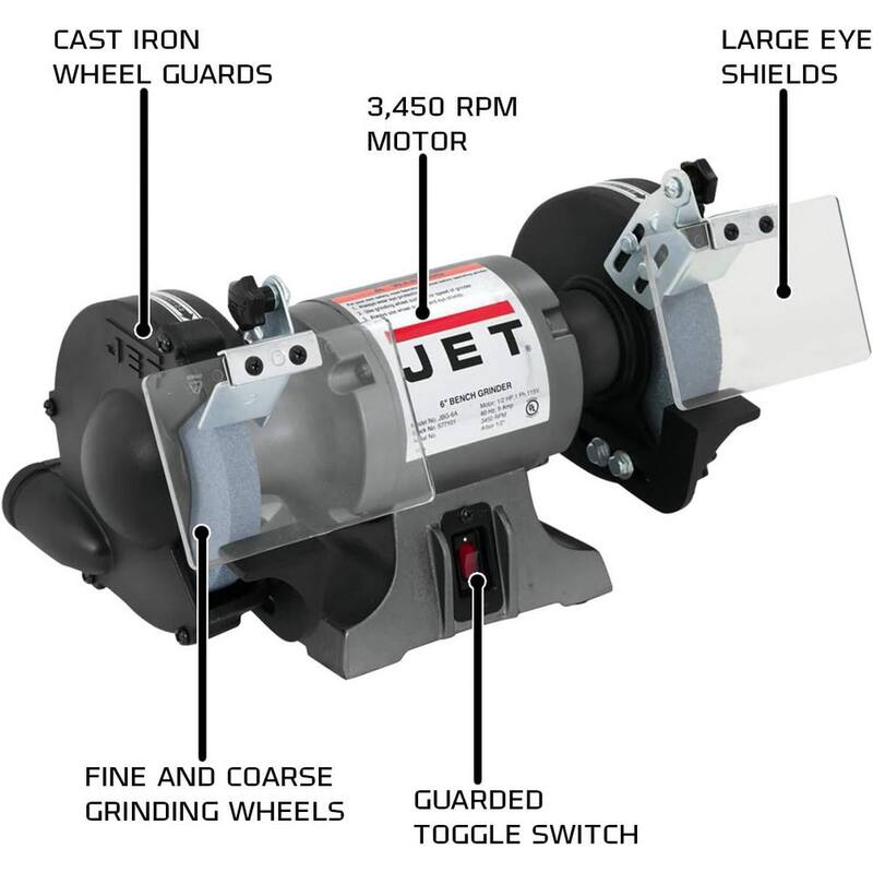 Molinillo de banco industrial de metalurgia Jet de 1/2 HP y 6 pulgadas, 115 volts JBG-6A - 577101