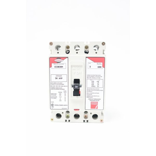 Federal Pioneer Molded Case Circuit Breaker, 30A, 3 Pole, 600V AC - CE3030N