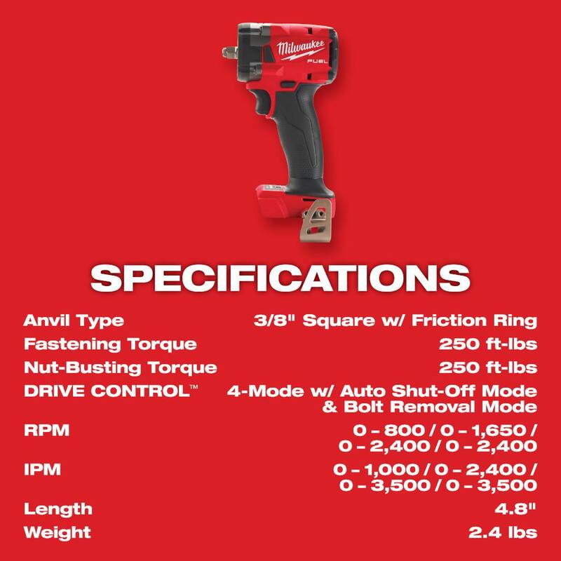 Amoladora de matriz con freno sin cepillo inalámbrica Milwaukee M18 FUEL de 18V de ion de litio de 1/4 pulgada con interruptor deslizante y llave de impacto de 3/8 pulgadas - 2939-20-2854-20