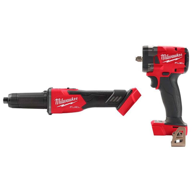 Amoladora de matriz con freno sin cepillo inalámbrica Milwaukee M18 FUEL de 18V de ion de litio de 1/4 pulgada con interruptor deslizante y llave de impacto de 3/8 pulgadas - 2939-20-2854-20