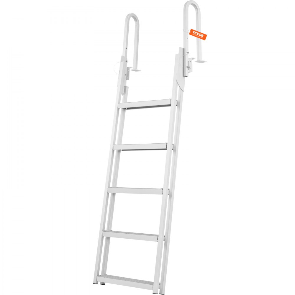 VEVOR Dock Ladder Flip Up 5 Steps, 350lbs Load Capacity, Aluminum Pontoon Boat Ladder with 4" Wide Step & Nonslip Rubber Mat,Swimm Step Ladder for Ship/Lake/Pool/Marine Boarding - MTXTSFSJFHXJDZKVCV0