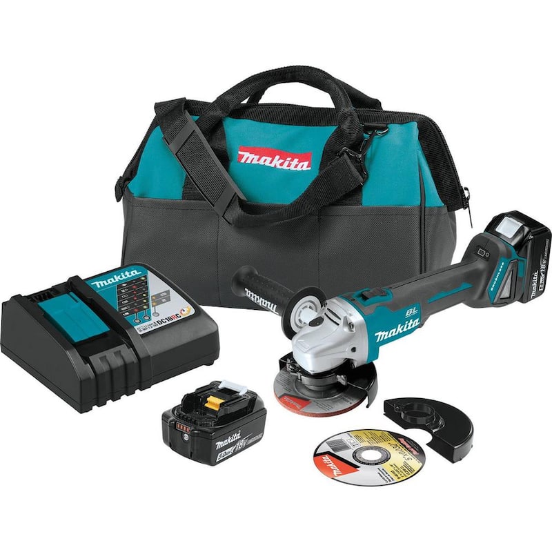 Kit de esmeriladora angular inalámbrica sin escobillas Makita 18V 5.0Ah LXT de ion de litio de 4-1/2/5 pulgadas - XAG04T