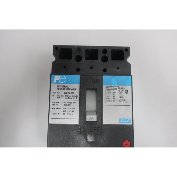 Fuji Molded Case Circuit Breaker, 20A, 3 Pole, 600V AC - BU3FHC-020L
