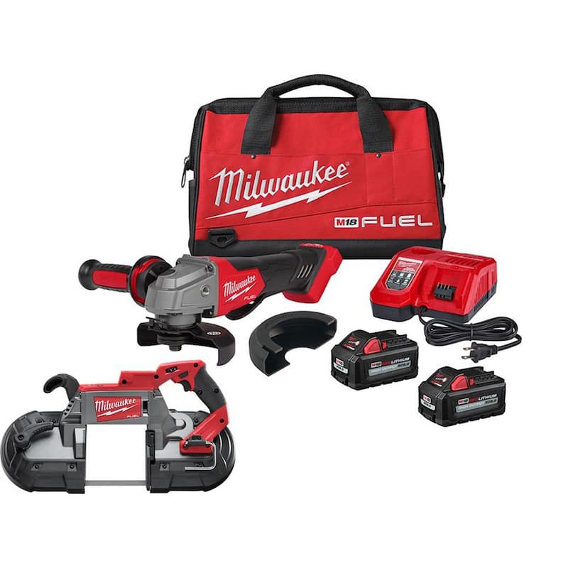 Molinillo inalámbrico sin escobillas Milwaukee M18 FUEL de 18V de iones de litio de 4-1/2 in./5 in. con sierra de cinta de corte profundo (2 herramientas) - 2880-22-2729-20