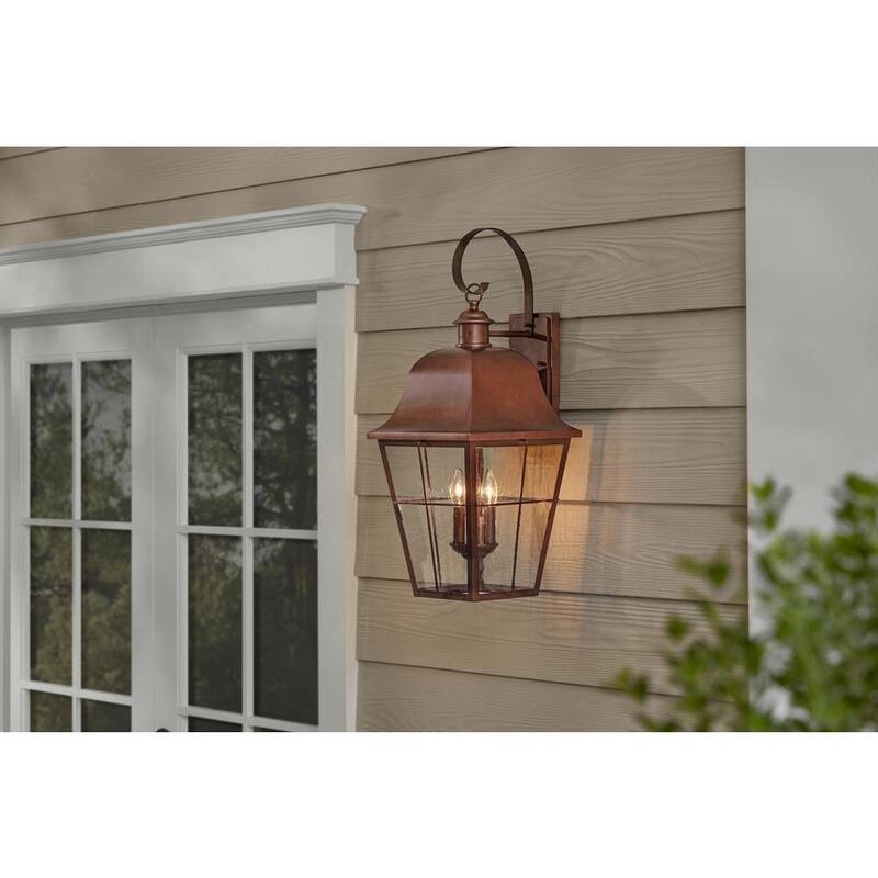 Linterna de pared exterior con cableado duro y acabado en cobre envejecido Hampton Bay Warwick de 28 pulgadas con vidrio con semillas - LDN1603AX-01/CP