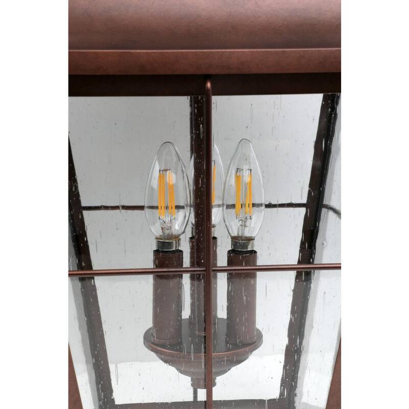 Linterna de pared exterior con cableado duro y acabado en cobre envejecido Hampton Bay Warwick de 28 pulgadas con vidrio con semillas - LDN1603AX-01/CP
