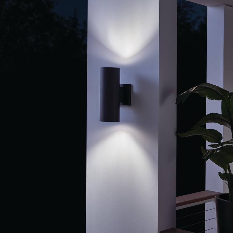 KICHLER Independencia 12 pulgadas 2-Luz Negro Exterior Luz de Pared Cilíndrica Cableada con No Incluye Focos (Paquete de 1) - 9244BK