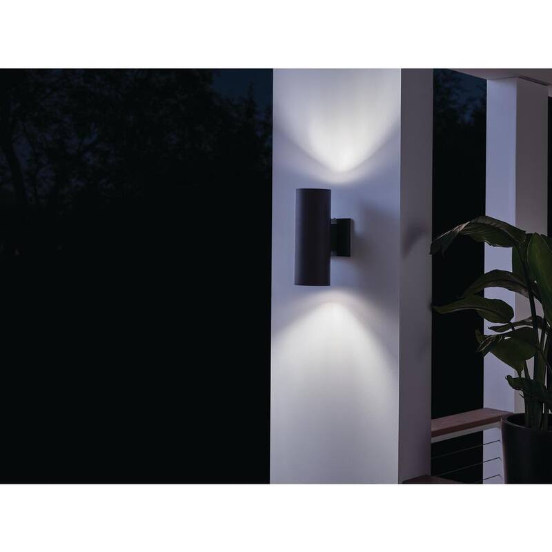 KICHLER Independencia 12 pulgadas 2-Luz Negro Exterior Luz de Pared Cilíndrica Cableada con No Incluye Focos (Paquete de 1) - 9244BK