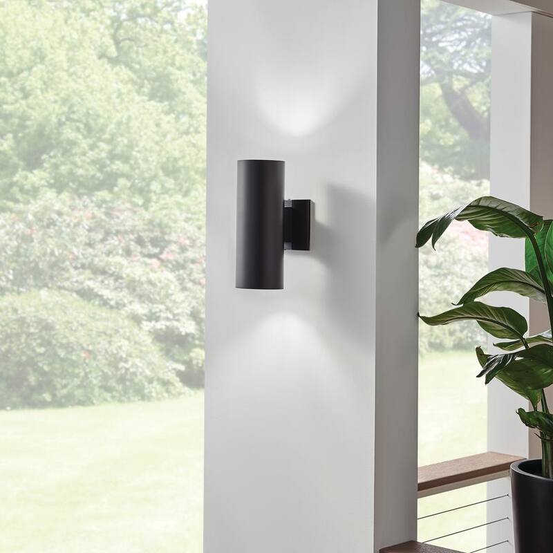 KICHLER Independencia 12 pulgadas 2-Luz Negro Exterior Luz de Pared Cilíndrica Cableada con No Incluye Focos (Paquete de 1) - 9244BK