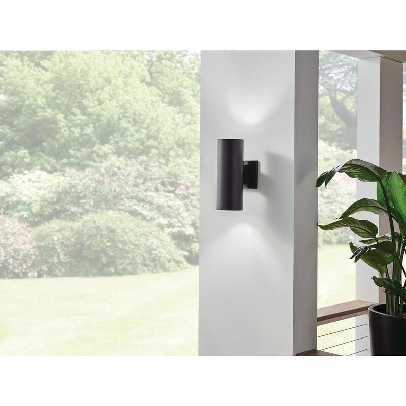KICHLER Independencia 12 pulgadas 2-Luz Negro Exterior Luz de Pared Cilíndrica Cableada con No Incluye Focos (Paquete de 1) - 9244BK