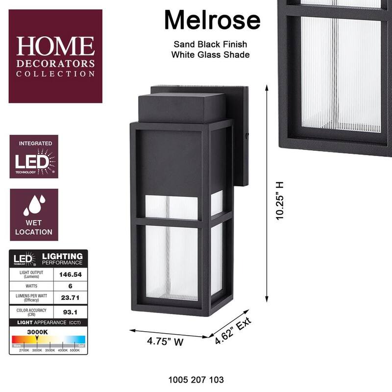 Colección de Decoradores para el Hogar Melrose 10.25 pulgadas 1-Luz Linterna de Montaje en Pared para Exteriores LED Negro Arena - 23759