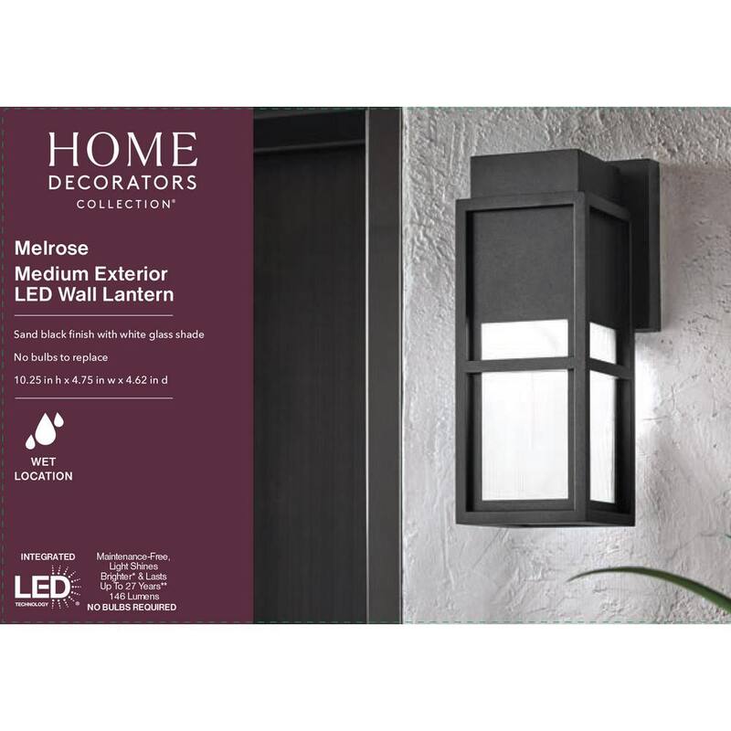 Colección de Decoradores para el Hogar Melrose 10.25 pulgadas 1-Luz Linterna de Montaje en Pared para Exteriores LED Negro Arena - 23759