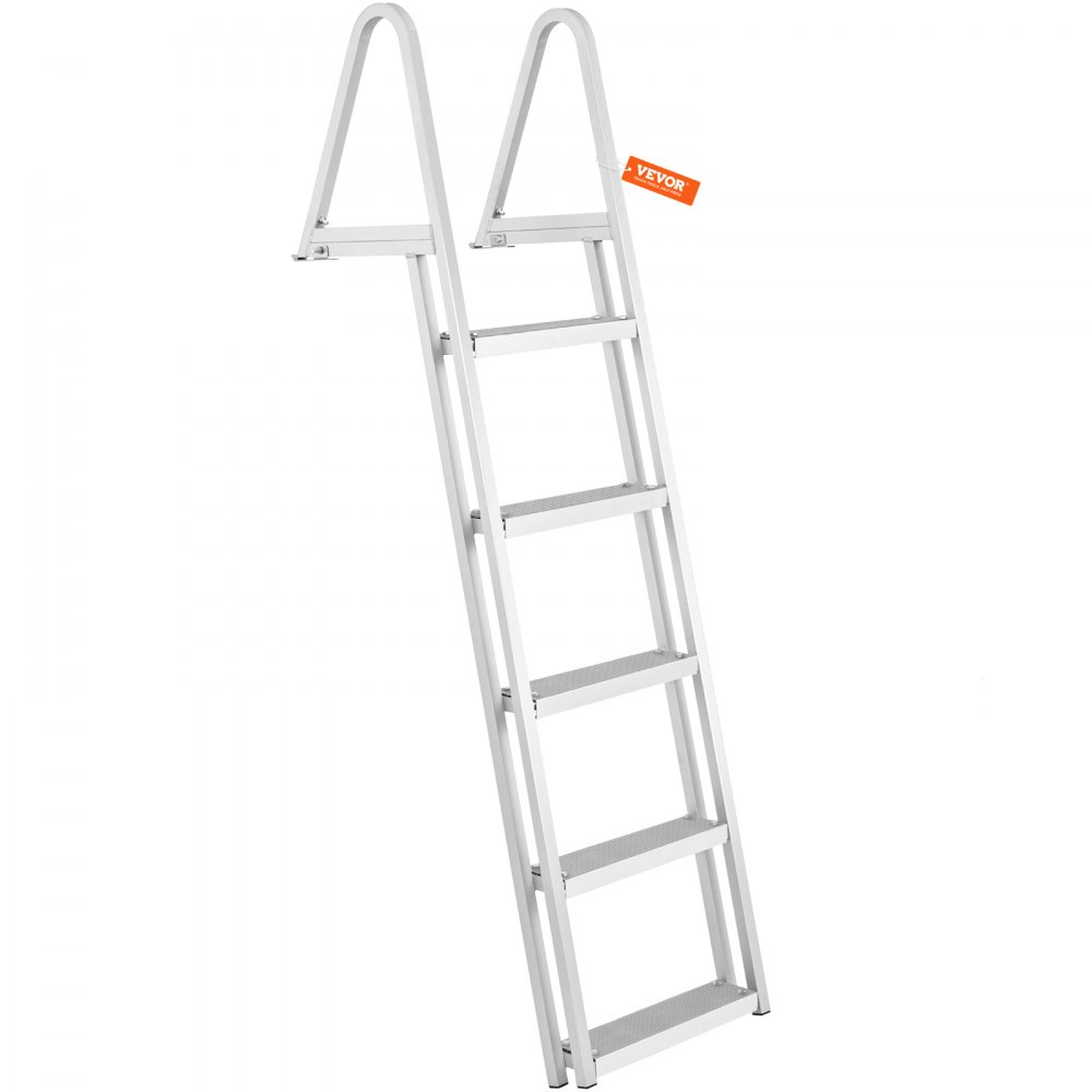 VEVOR Dock Ladder, Removable 5 Steps, 350 lbs Load Capacity, Aluminum Alloy Pontoon Boat Ladder with 4'' Wide Step & Nonslip Rubber Mat, Easy to Install for Ship/Lake/Pool/Marine Boarding - MTXTCXSJFHXJDO516V0