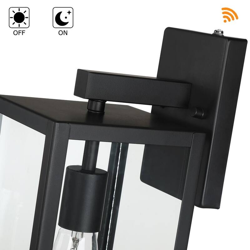 Hukoro Martin 17.25 pulgadas 1 luz Farol de pared para exteriores con cableado en negro mate con luz de atardecer a amanecer (paquete de 2) - F88712-11i-S.