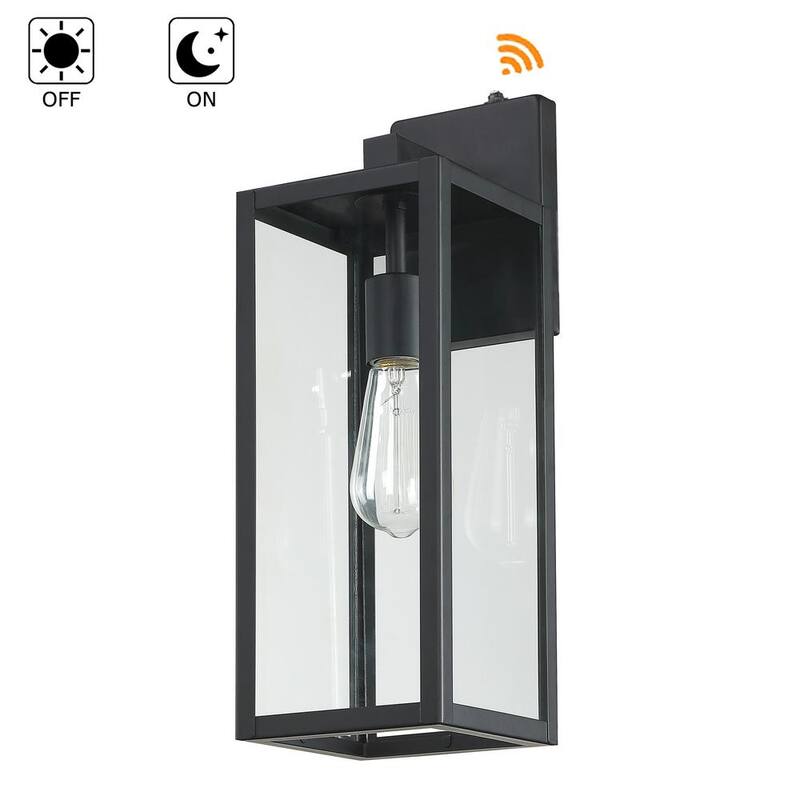 Hukoro Martin 17.25 pulgadas 1 luz Farol de pared para exteriores con cableado en negro mate con luz de atardecer a amanecer (paquete de 2) - F88712-11i-S.