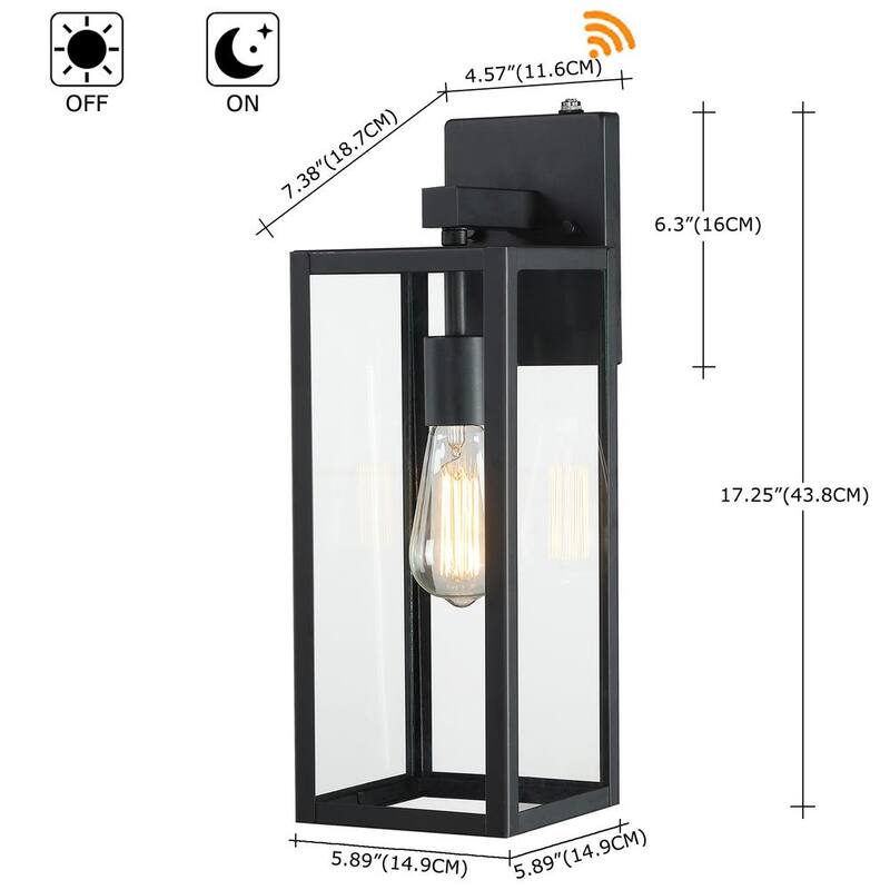 Hukoro Martin 17.25 pulgadas 1 luz Farol de pared para exteriores con cableado en negro mate con luz de atardecer a amanecer (paquete de 2) - F88712-11i-S.