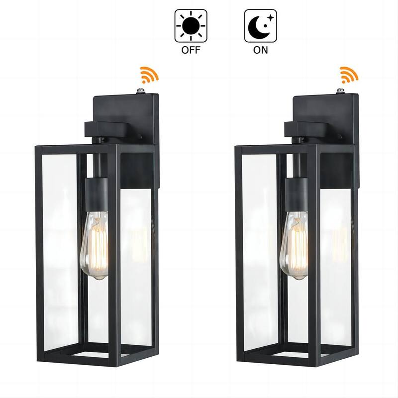 Hukoro Martin 17.25 pulgadas 1 luz Farol de pared para exteriores con cableado en negro mate con luz de atardecer a amanecer (paquete de 2) - F88712-11i-S.