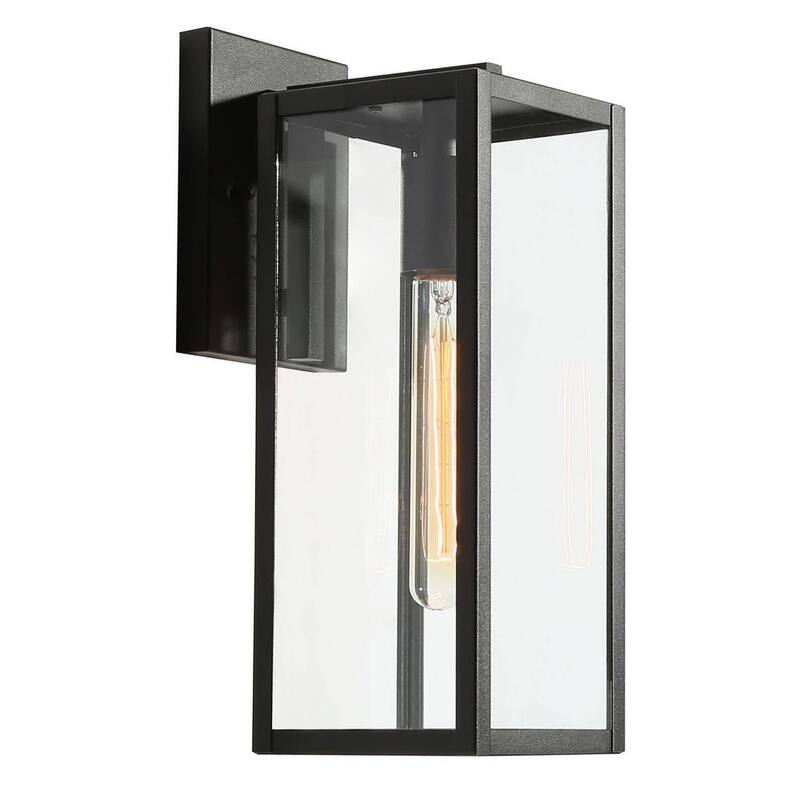 Lámpara de pared exterior mate negra rústica LNC 1 luz, linterna de pared clásica con jaula para patio con cristal transparente - AYQMA3HD14247T7