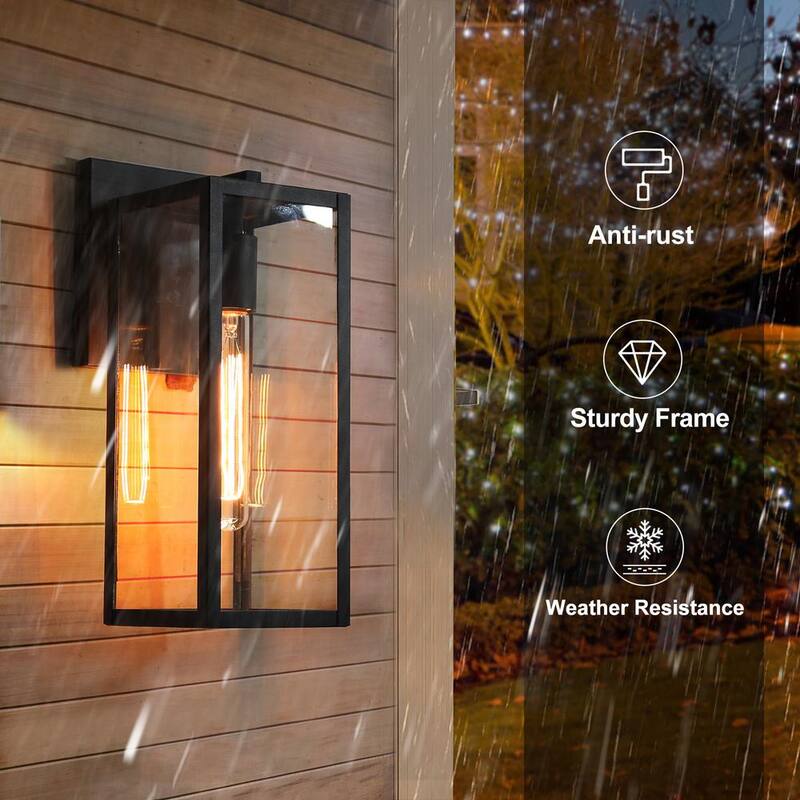 Lámpara de pared exterior mate negra rústica LNC 1 luz, linterna de pared clásica con jaula para patio con cristal transparente - AYQMA3HD14247T7