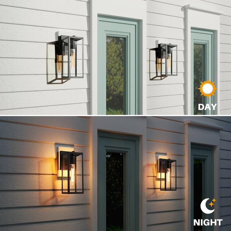 Lámpara de pared exterior mate negra rústica LNC 1 luz, linterna de pared clásica con jaula para patio con cristal transparente - AYQMA3HD14247T7