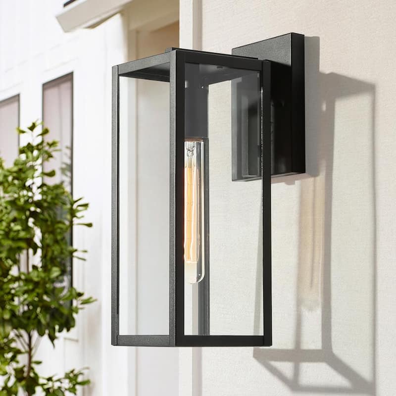Lámpara de pared exterior mate negra rústica LNC 1 luz, linterna de pared clásica con jaula para patio con cristal transparente - AYQMA3HD14247T7