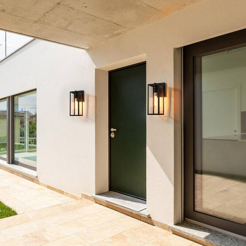 Lámpara de pared exterior mate negra rústica LNC 1 luz, linterna de pared clásica con jaula para patio con cristal transparente - AYQMA3HD14247T7