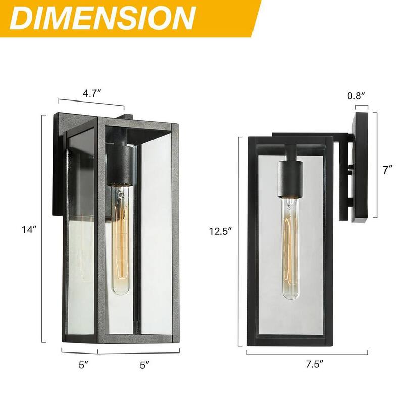 Lámpara de pared exterior mate negra rústica LNC 1 luz, linterna de pared clásica con jaula para patio con cristal transparente - AYQMA3HD14247T7