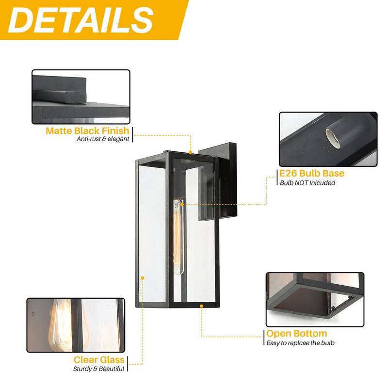Lámpara de pared exterior mate negra rústica LNC 1 luz, linterna de pared clásica con jaula para patio con cristal transparente - AYQMA3HD14247T7