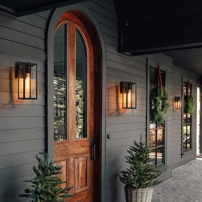 Lámpara de pared exterior mate negra rústica LNC 1 luz, linterna de pared clásica con jaula para patio con cristal transparente - AYQMA3HD14247T7
