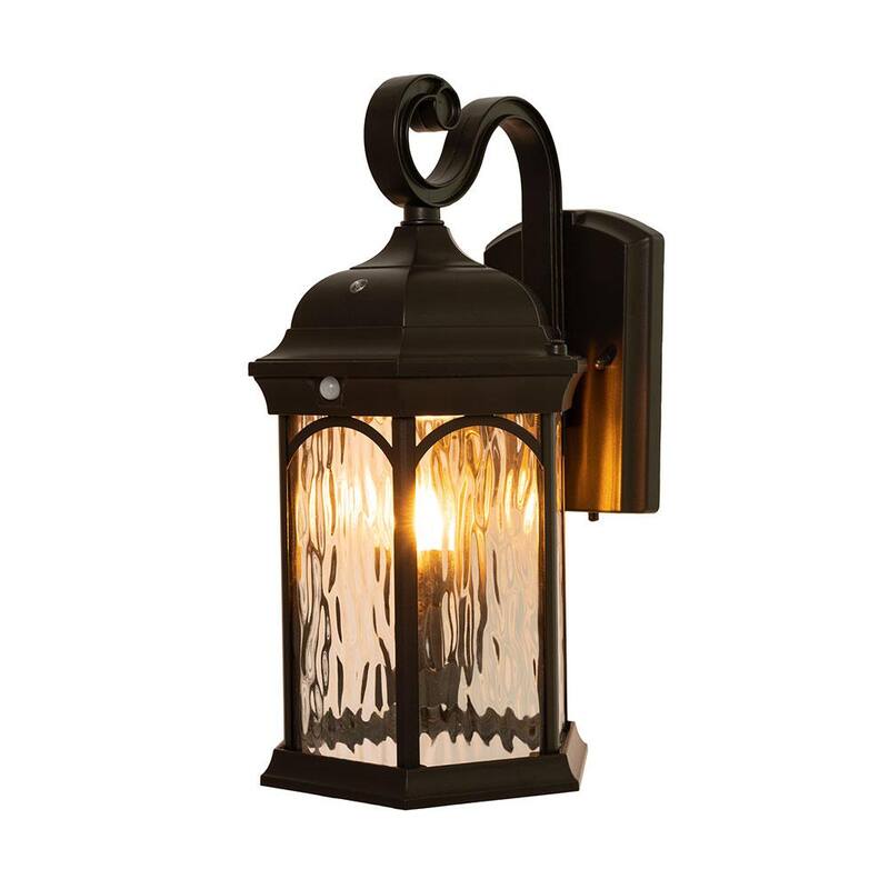Colección de Decoradores para el Hogar Linterna de Pared Exterior con Sensor de Movimiento Integrado y Luz LED Bronce de 16.1 Pulgadas al Amanecer y al Anochecer con Bombilla Parpadeante - FL-381HD