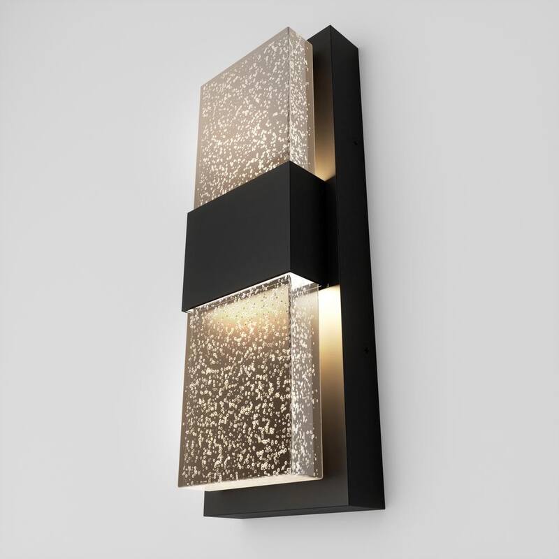 Luminaria de pared con bombilla LED integrada y vidrio burbuja moderna negra para garaje y porche, con instalación eléctrica fija - OUT-MB-HD2BL