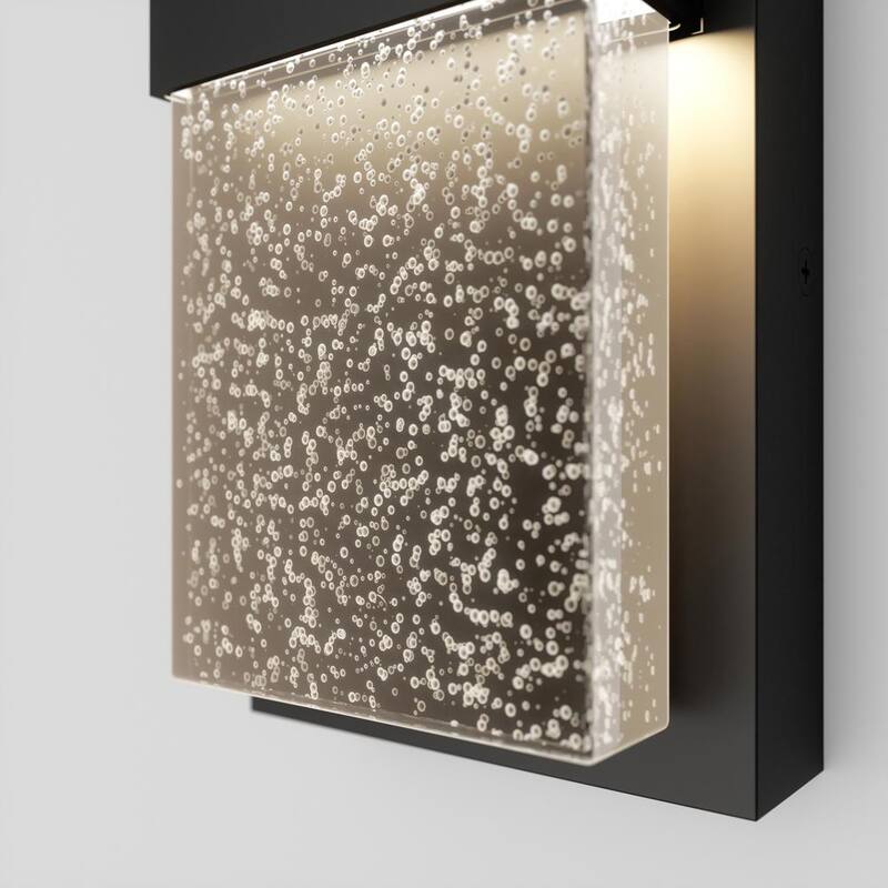 Luminaria de pared con bombilla LED integrada y vidrio burbuja moderna negra para garaje y porche, con instalación eléctrica fija - OUT-MB-HD2BL
