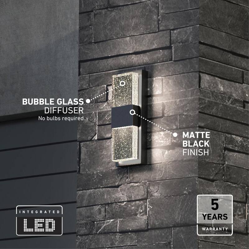 Luminaria de pared con bombilla LED integrada y vidrio burbuja moderna negra para garaje y porche, con instalación eléctrica fija - OUT-MB-HD2BL