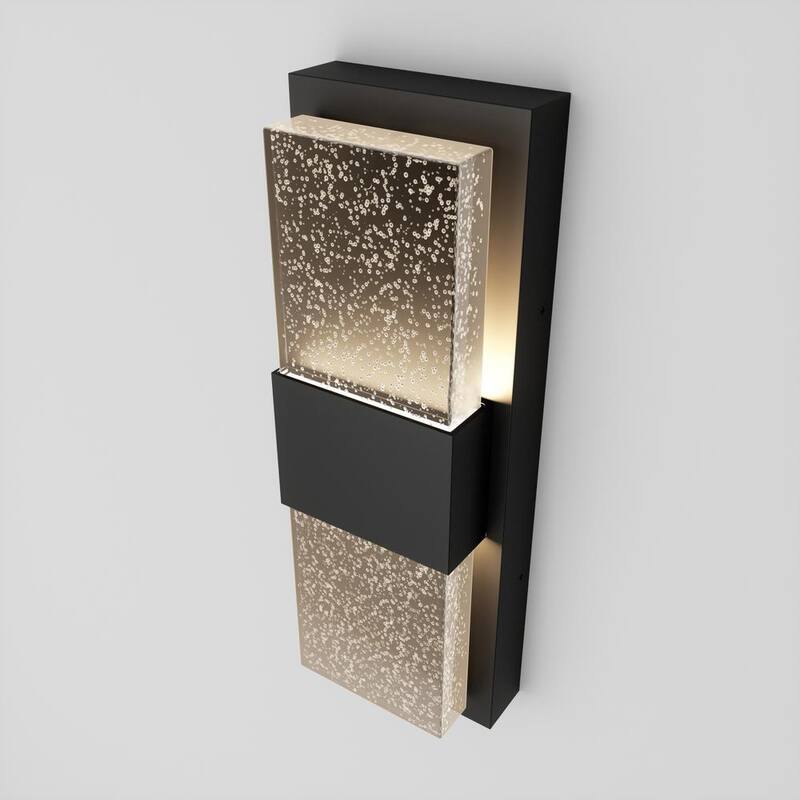 Luminaria de pared con bombilla LED integrada y vidrio burbuja moderna negra para garaje y porche, con instalación eléctrica fija - OUT-MB-HD2BL