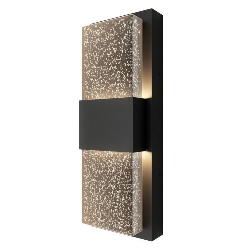 Luminaria de pared con bombilla LED integrada y vidrio burbuja moderna negra para garaje y porche, con instalación eléctrica fija - OUT-MB-HD2BL