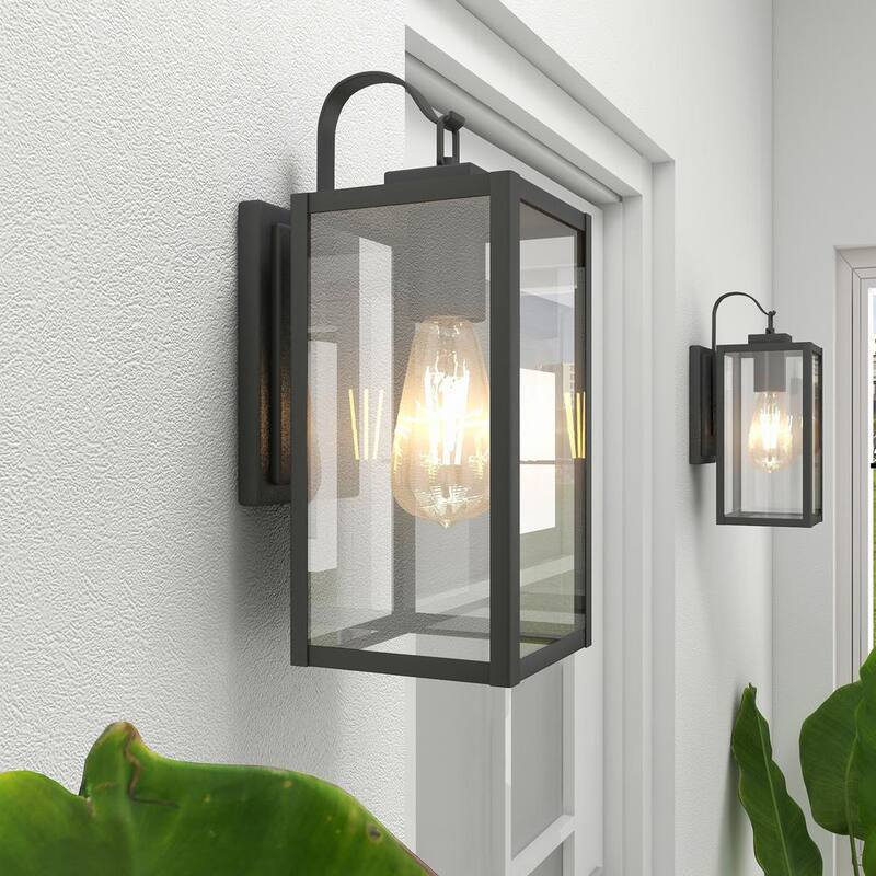 Luminaria de pared de exterior Uixe de 1 luz en negro mate moderno con cableado duro (paquete de 2) - SSL-12151-2PK.