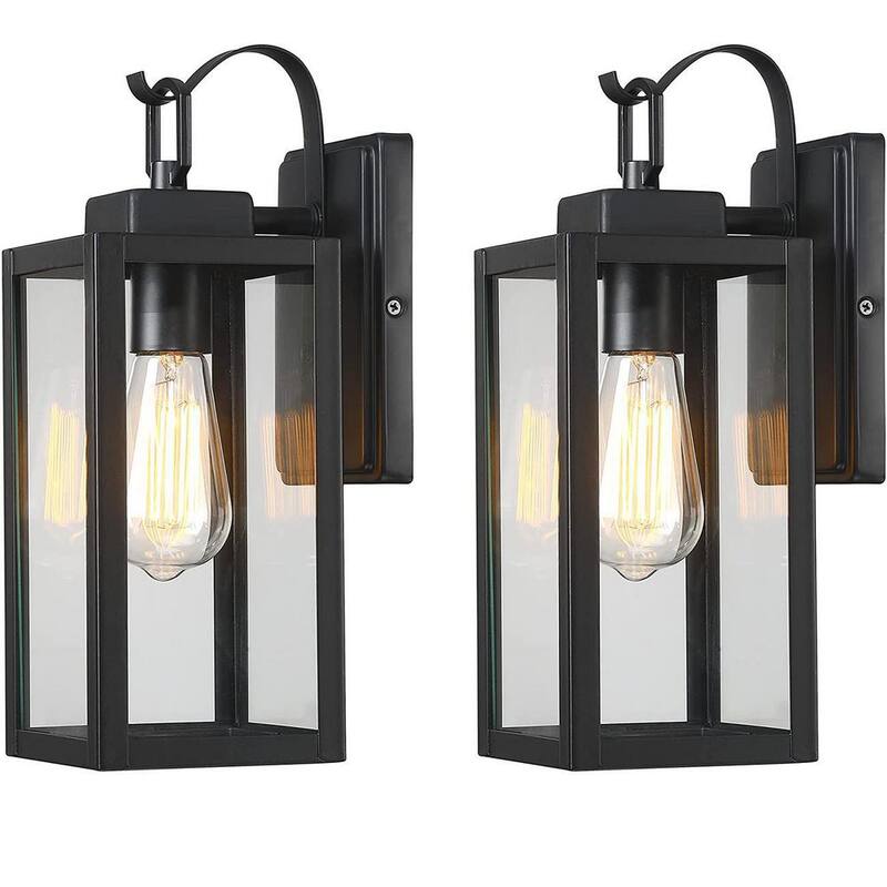 Luminaria de pared de exterior Uixe de 1 luz en negro mate moderno con cableado duro (paquete de 2) - SSL-12151-2PK.