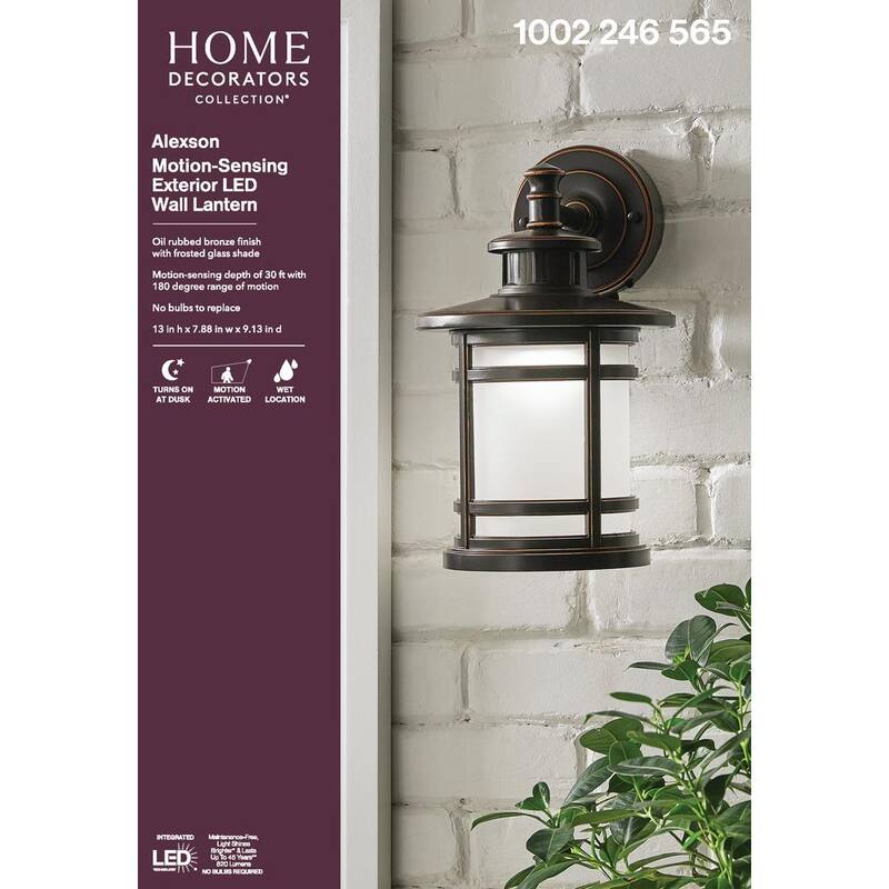 Colección de Decoradores del Hogar 13 pulgadas Linterna de Pared Exterior con Sensor de Movimiento LED Integrado en Bronce Frotado con Aceite - Conexión Dura - JAQ1691L-2