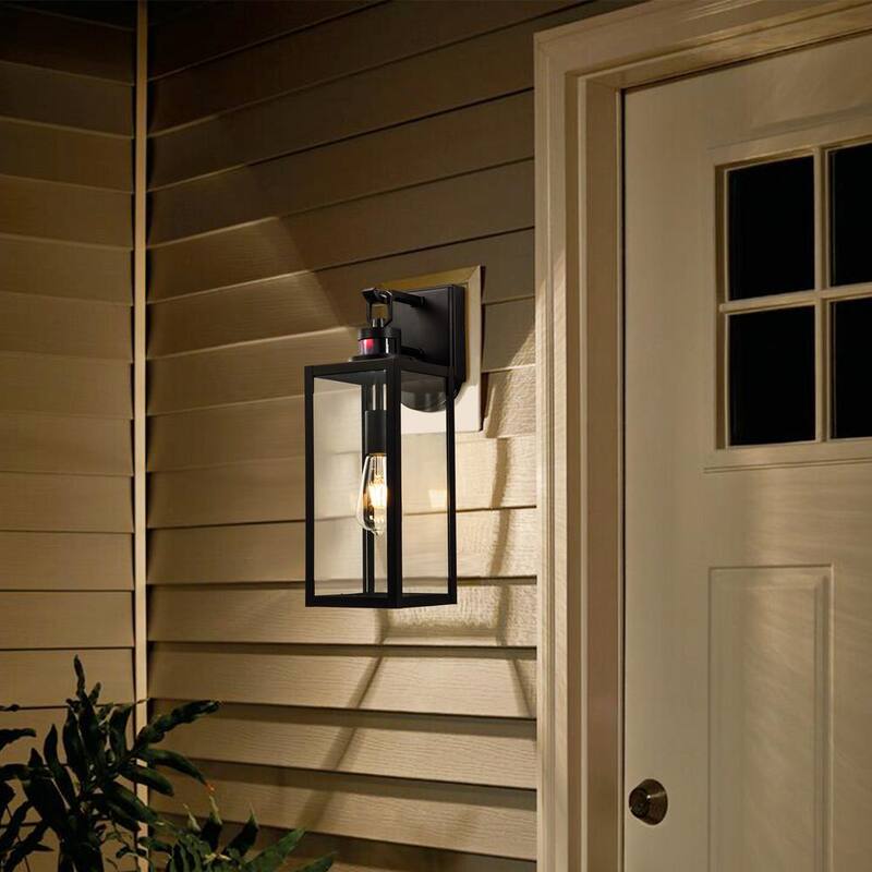 Lámpara de pared para exteriores con sensor de movimiento y luz tenue a amanecer, acabado mate en negro Cattleya con cableado duro, con sensibilidad y temporizador ajustables - HCA2331-W