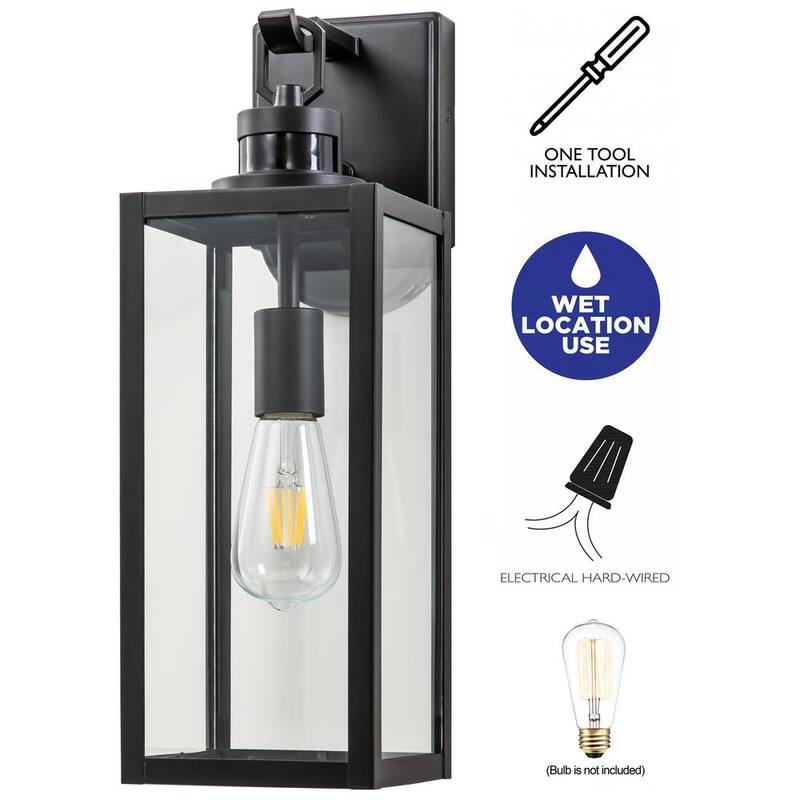 Lámpara de pared para exteriores con sensor de movimiento y luz tenue a amanecer, acabado mate en negro Cattleya con cableado duro, con sensibilidad y temporizador ajustables - HCA2331-W