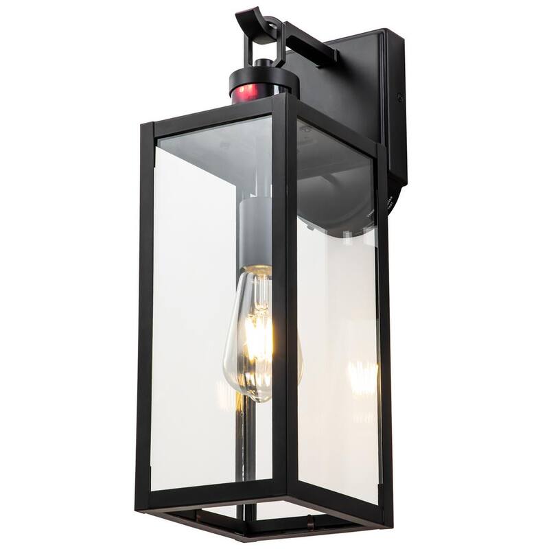 Lámpara de pared para exteriores con sensor de movimiento y luz tenue a amanecer, acabado mate en negro Cattleya con cableado duro, con sensibilidad y temporizador ajustables - HCA2331-W