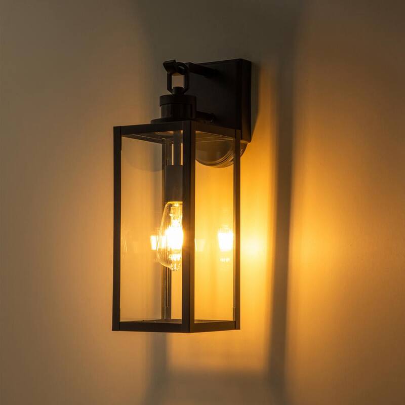 Lámpara de pared para exteriores con sensor de movimiento y luz tenue a amanecer, acabado mate en negro Cattleya con cableado duro, con sensibilidad y temporizador ajustables - HCA2331-W